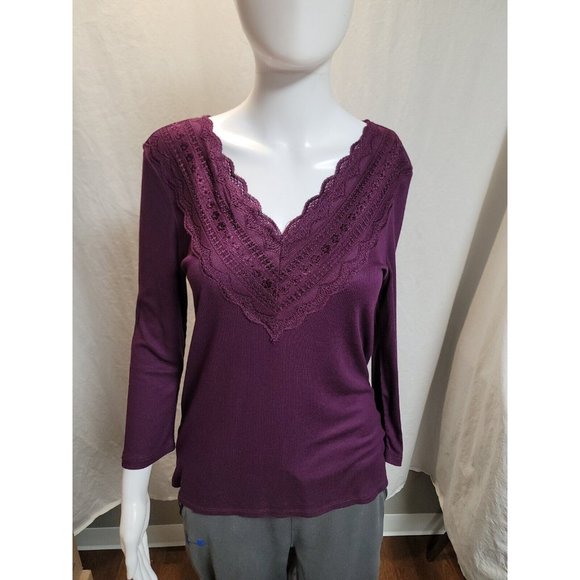 Cable & Gauge Purple 3/4 Sleeve V Neck Blouse Size S - Picture 1 of 8